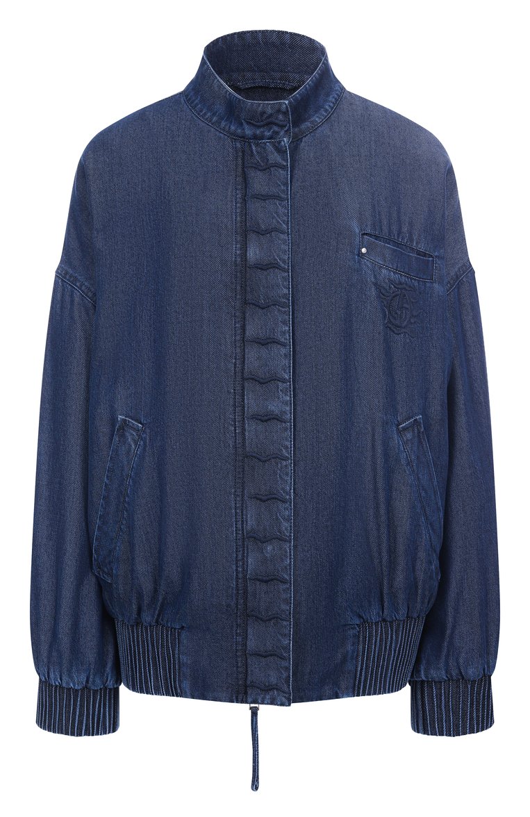 Женская джинсовый бомбер GIORGIO ARMANI синего цвета, арт. GW000925/AF15323 | Фото 1 (Материал подклада: Хлопок; Рукава: Длинные; Длина (верхняя одежда): Короткие; Материал внешний: Деним, Хлопок; Кросс-КТ: Деним, Куртка, Легкие; Стили: Кэжуэл; Автоматизация состава: Проставлено; Автоматизация ТО: Проставлено)