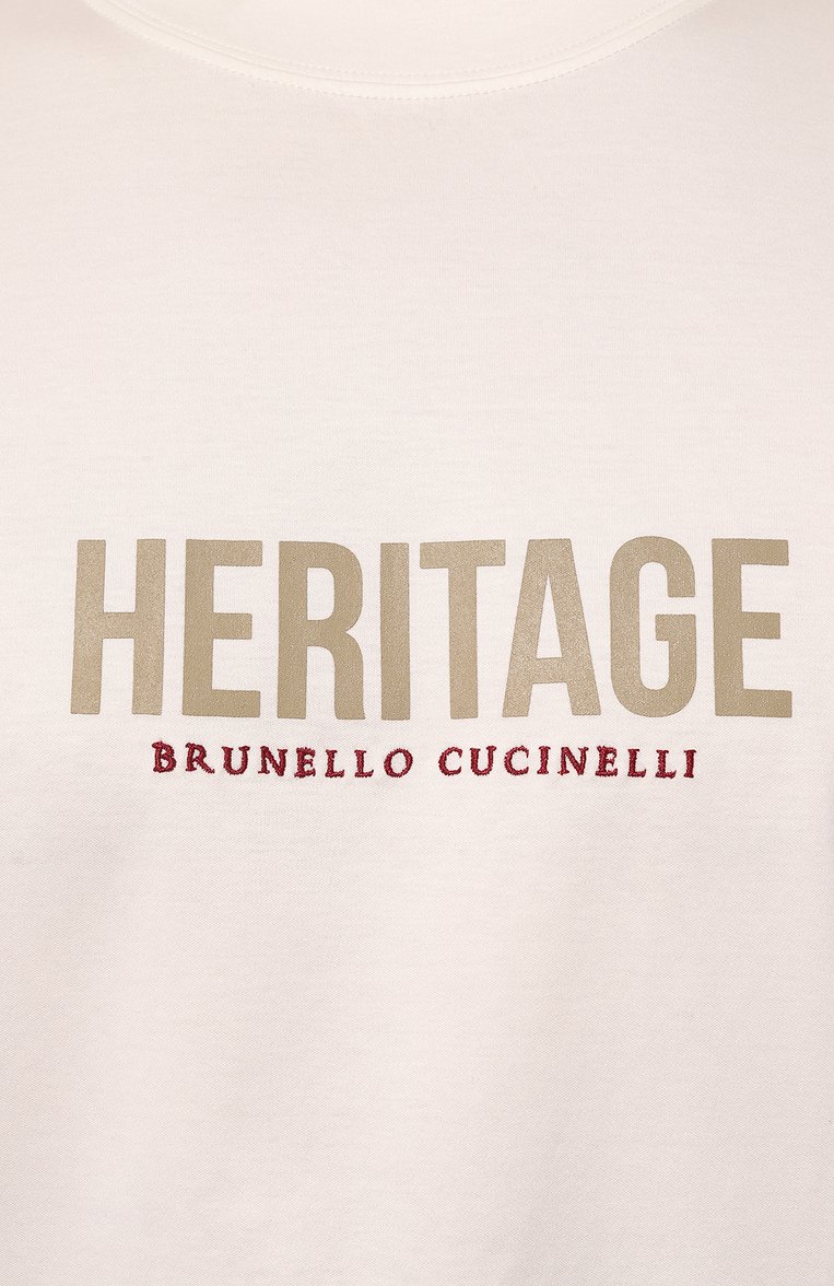 Мужская хлопковая футбо�лка BRUNELLO CUCINELLI кремвого цвета, арт. M0B137446G | Фото 5 (Материал внешний: Хлопок; Длина (для топов): Стандартные; Рукава: Короткие; Материал сплава: Проставлено; Драгоценные камни: Проставлено; Принт: С принтом; Стили: Кэжуэл)