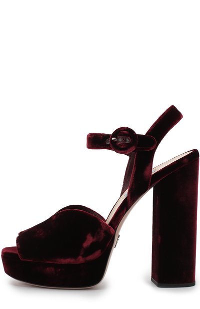 Бархатные босоножки на устойчивом каблуке и платформе PRADA, арт. 1XP39A-68-F0007-B130, фото 3