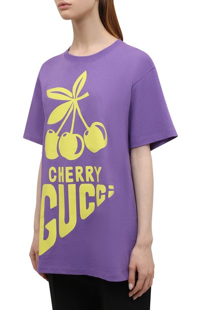 Хлопковая футболка GUCCI сиреневого цвета по цене 56160 руб., арт. 615044/XJDZ3, фото 3 Хлопковая футболка GUCCI, арт. 615044/XJDZ3, фото 3