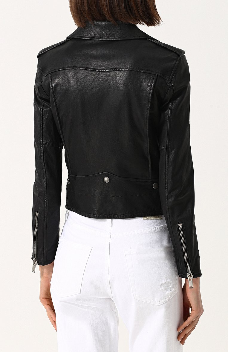 Укороченная кожаная куртка с косой молнией SAINT LAURENT, арт. 506798/YC2IF, фото 4
