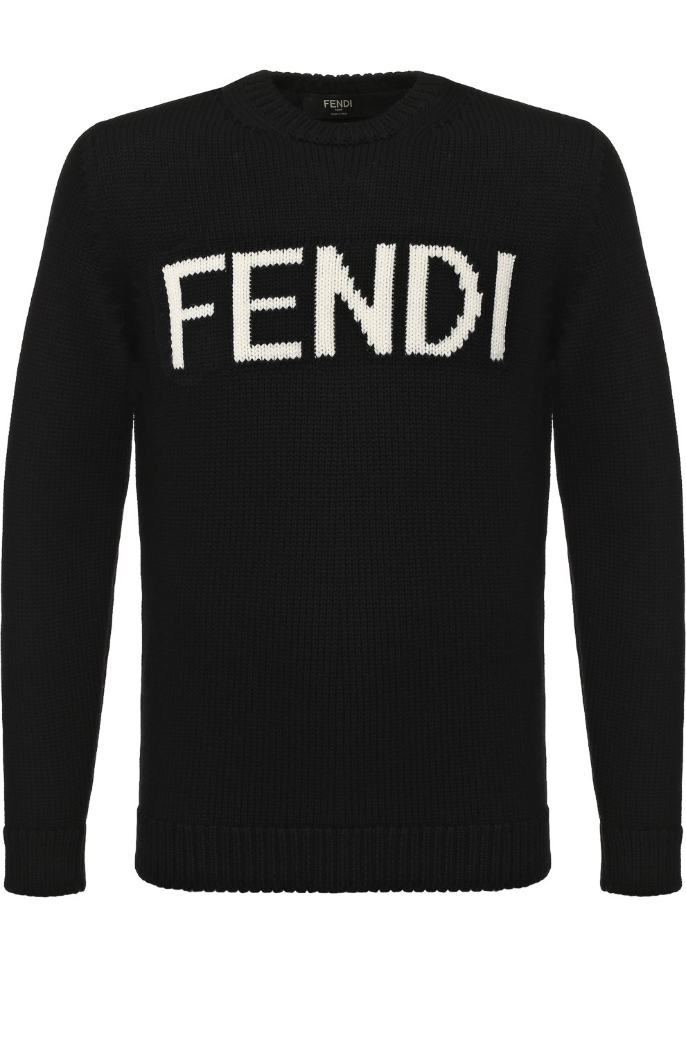 Шерстяной свитер с логотипом бренда FENDI черного цвета по цене 52350 руб., арт. FZZ387 A3M3, фото 1 Шерстяной свитер с логотипом бренда FENDI, арт. FZZ387 A3M3, фото 1