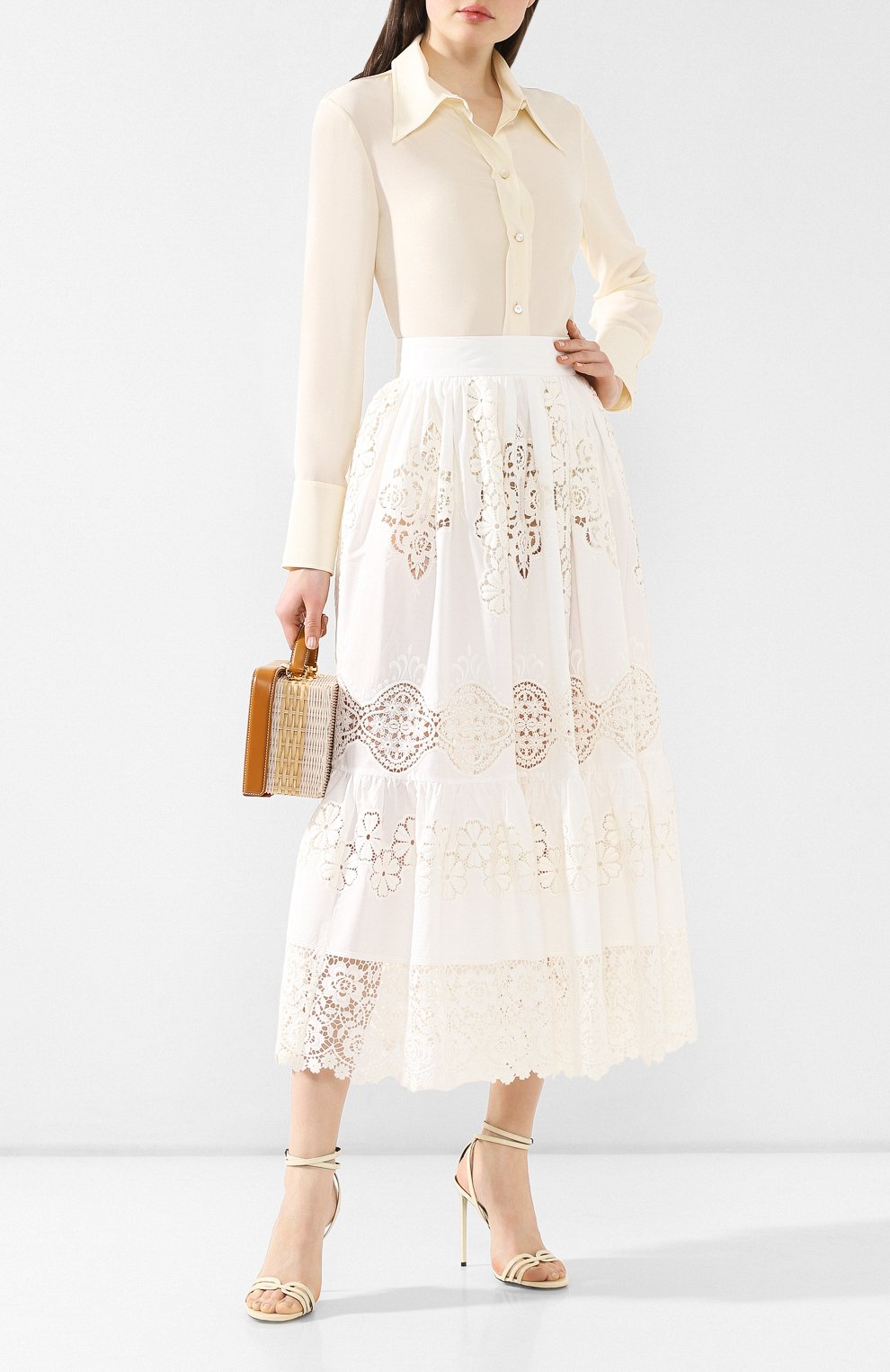 Хлопковая юбка DOLCE & GABBANA белого цвета по цене 246000 руб., арт. F4BHYZ/FGMFH, фото 2 Хлопковая юбка DOLCE & GABBANA, арт. F4BHYZ/FGMFH, фото 2