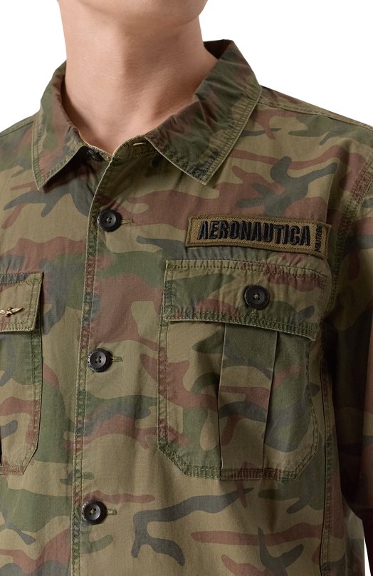 Хлопковая куртка-рубашка Aeronautica Militare 251AC032CT3506 Хаки  251AC032CT3506 Фото 5