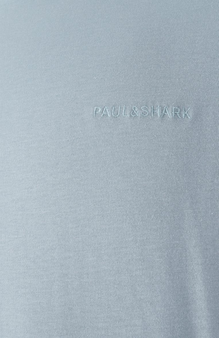 Мужская хлопковая футболка PAUL&SHARK голубого цвета, арт. 25411047 | Фото 6 (Длина (для топов): Стандартные; Материал внешний: Хлопок; Рукава: Короткие; Принт: Без принта; Стили: Кэжуэл; Мужское Кросс-КТ: Футболка-одежда; Кросс-КТ: Джерси; Автоматизация ТО: Проставлено; Автоматизация состава: Проставлено; Детали: Без декора)