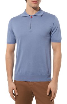 Мужское хлопковое поло KITON голубого цвета, арт. UK33Z | Фото 3 (Длина (для топов): Стандартные; Материал внешний: Хлопок; Рукава: Короткие; Стили: Кэжуэл; Застежка: Молния; Кросс-КТ: Трикотаж; Материал сплава: Проставлено; Драгоценные камни: Проставлено; Принт: Без принта)