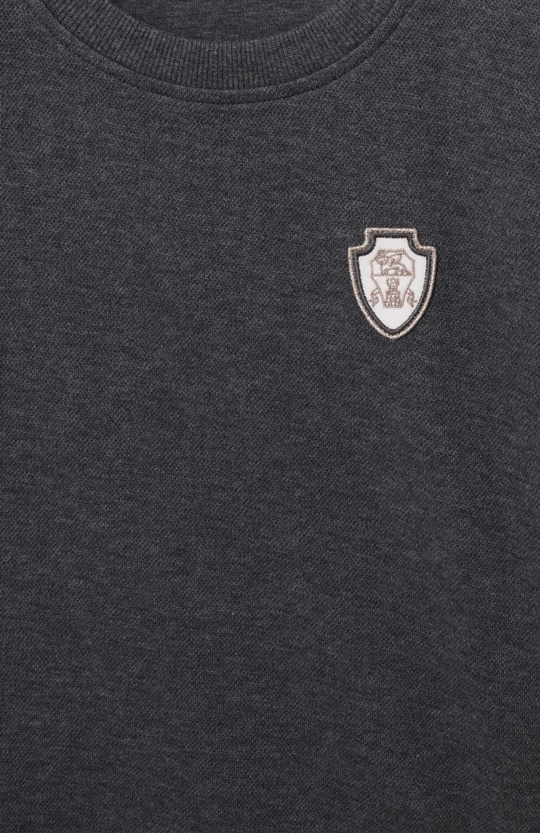 Детский хлопковый топ BRUNELLO CUCINELLI темно-серого цвета, арт. BG927E891B | Фото 3 (Рукава: Короткие; Девочки Кросс-КТ: топ-одежда; Материал внешний: Хлопок; Ростовка одежда: 8 лет | 128 см, 10 - 11 лет | 140 - 146см, 12 лет | 152 см)
