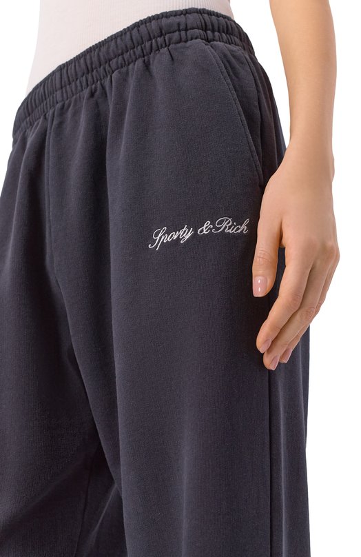Хлопковые брюки Sporty and Rich PA05560326BA01 Чёрный  PA05560326BA01 Фото 5