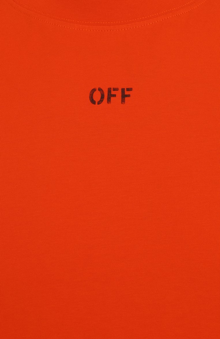 Мужская хлопковая футболка OFF-WHITE оранжевого цвета, арт. 0MAA120S25JER00F | Фото 6 (Рукава: Короткие; Мужское Кросс-КТ: Футболка-одежда; Автоматизация состава: Проставлено; Детали: Без декора; Принт: С принтом; Автоматизац�ия ТО: Проставлено; Стили: Кэжуэл; Длина (для топов): Стандартные; Материал внешний: Хлопок)