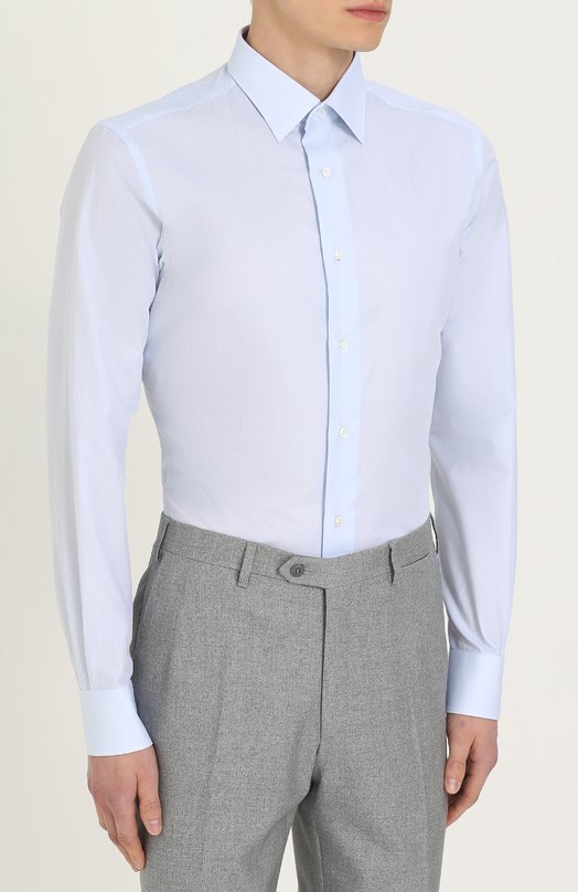 Хлопковая сорочка с воротником кент Brioni RCLD/0600Y Голубой  RCLD/0600Y Фото 4