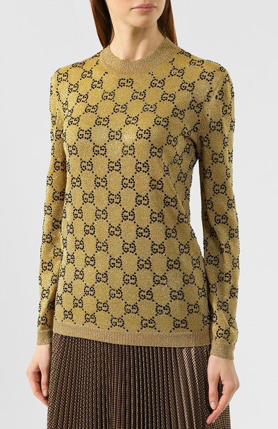 Шерстяной пуловер GUCCI золотого цвета по цене 230400 руб., арт. 555039/XKAHX, фото 3 Шерстяной пуловер GUCCI, арт. 555039/XKAHX, фото 3