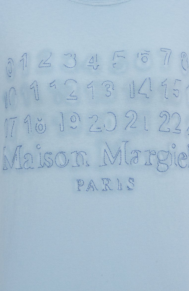 Женская хлопковая футболка MAISON MARGIELA голубого цвета, арт. S51GC0536/S24575 | Фото 6 (Автоматизация состава: Проставлено; Материал внешний: Хлопок; Длина (для топов): Стандартные; Рукава: Короткие; Автоматизация ТО: Проставлено; Детали: Декор; Принт: Без принта; Стили: Минимализм)
