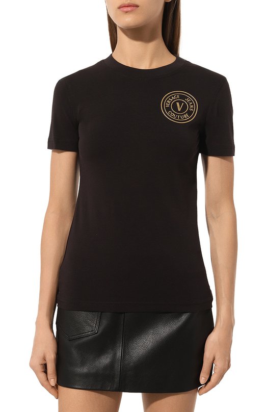 Хлопковая футболка Versace Jeans Couture 76HAHT02/CJ03T Чёрный  76HAHT02/CJ03T Фото 3