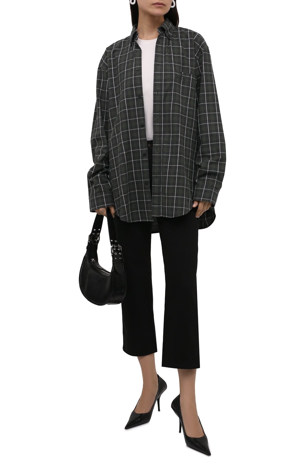 Хлопковая рубашка BALENCIAGA темно-зеленого цвета по цене 94850 руб., арт. 675610/TLM03, фото 2 Хлопковая рубашка BALENCIAGA, арт. 675610/TLM03, фото 2