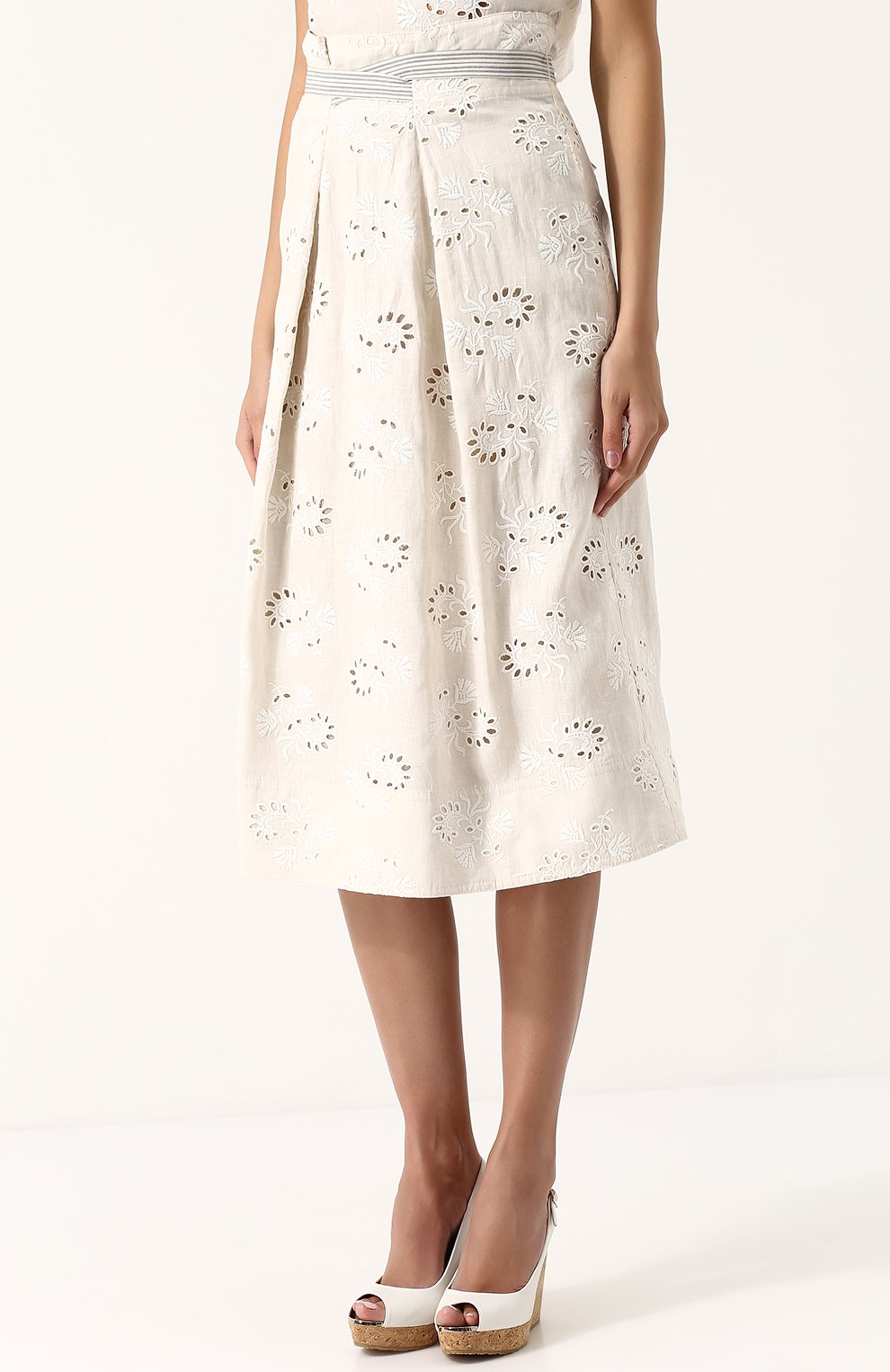 Льняная юбка-миди с поясом REBECCA TAYLOR белого цвета по цене 34650 руб., арт. 218276S832, фото 3 Льняная юбка-миди с поясом REBECCA TAYLOR, арт. 218276S832, фото 3