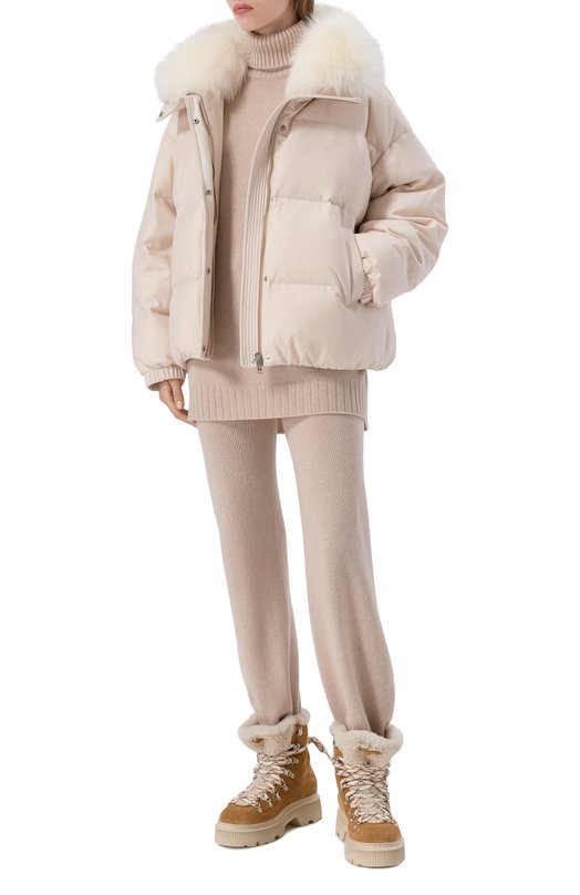 Пуховик с отделкой из песца Yves Salomon V09066/W02W Кремовый  V09066/W02W Фото 2