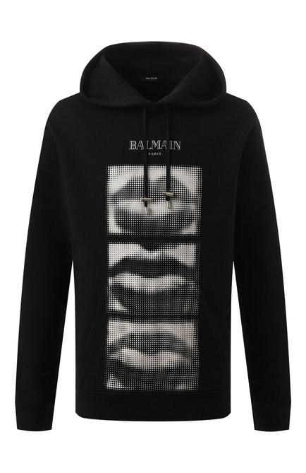 Мужской хлопковое худи BALMAIN черного цвета, арт. DH0JT047/GE07 | Фото 1 (Длина (для топов): Стандартные; Рукава: Длинные; Драгоценные камни: Проставлено; Материал сплава: Проставлено; Материал внешний: Хлопок)