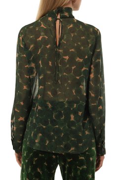 Женская шелковая блузка DRIES VAN NOTEN зеленого цвета, арт. 242-010703-9174 | Фото 4 (Рукава: Длинные; Драгоценные камни: Проставлено; Материал внешний: Шелк; Длина (для топов): Стандартные; Материал сплава: Проставлено; Принт: С принтом; Кросс-КТ: костюм; �Женское Кросс-КТ: Блуза-одежда; Стили: Минимализм)