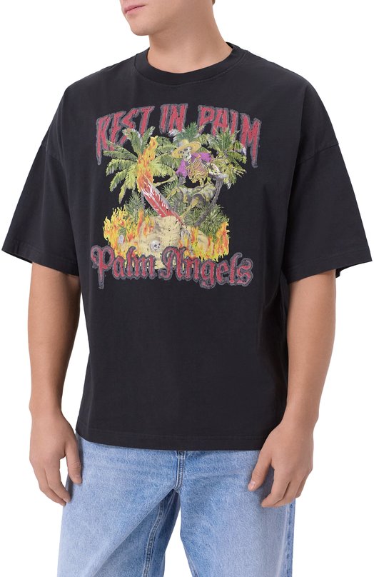 Хлопковая футболка Palm Angels PMAA10DF25JER006 Чёрный  PMAA10DF25JER006 Фото 3