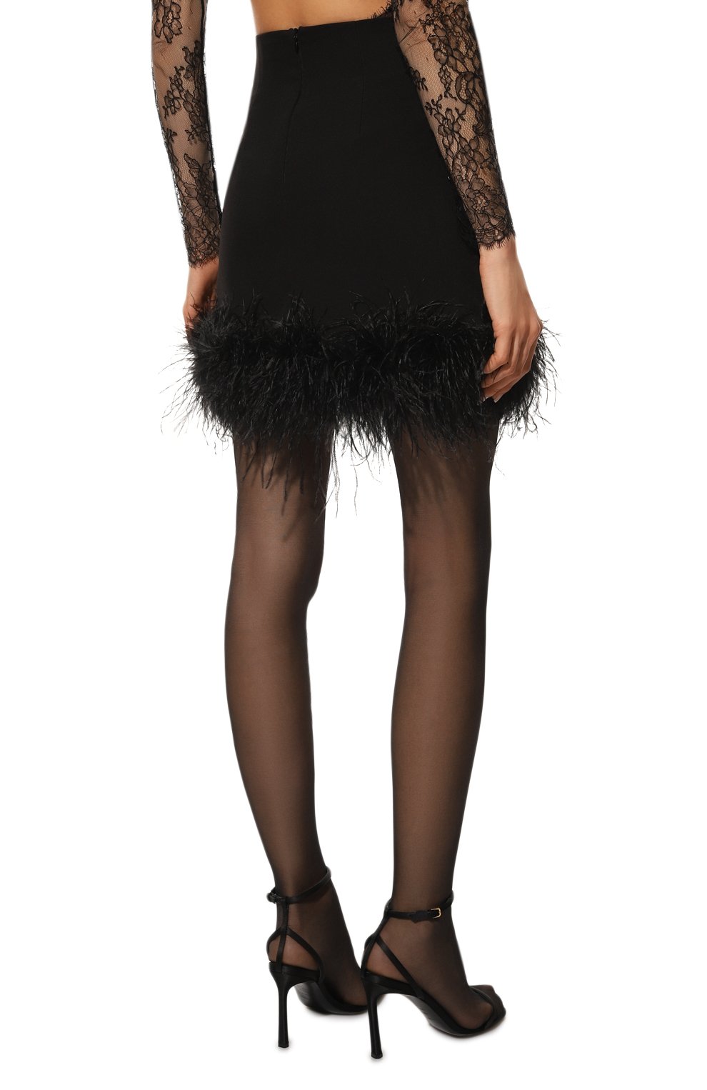Юбка с отделкой перьями ALINE черного цвета по цене 25000 руб., арт. AL140601-2, фото 4 Юбка с отделкой перьями ALINE, арт. AL140601-2, фото 4