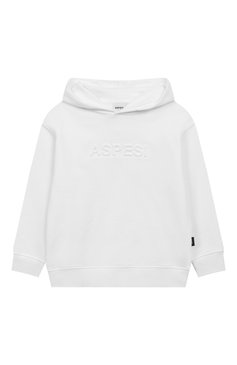 Детский хлопковое худи ASPESI белого цвета, арт. S25007MFM0123/6A-8A | Фото 1 (Рукава: Длинные; Материал внешний: Хлопок; Мальчики Кросс-КТ: Толстовка-спорт, Худи-одежда; Ростовка одежда: 6 лет | 116 см, 8 лет | 128 см)