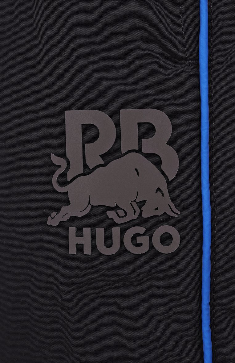 Мужские шорты hugo x rb HUGO черного цвета, арт. 50542807 | Фото 6 (Длина Шорты М: До колена; Случай: Повседневный; Стили: Кэжуэл; Принт: Без принта; Материал внешний: Синтетический материал; Автоматизация состава: Проставлено; Детали: Декор; Автоматизация ТО: Проставлено)