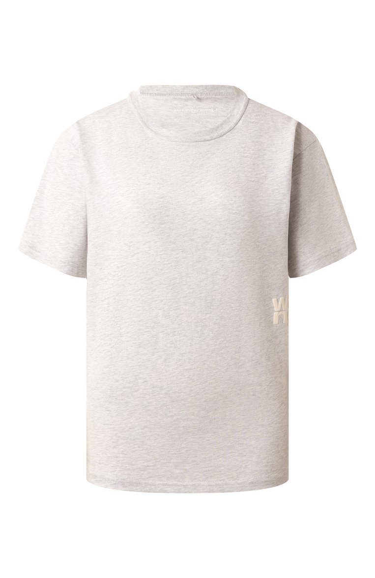 Женская хлопковая футболка ALEXANDERWANG.T серого цвета, арт. 4CC3241520 | Фото 1 (Длина (для топов): Стандартные; Рукава: Короткие; Материал внешний: Хлопок; Принт: Без принта; Стили: Кэжуэл; Женское Кросс-КТ: Футболка-одежда)