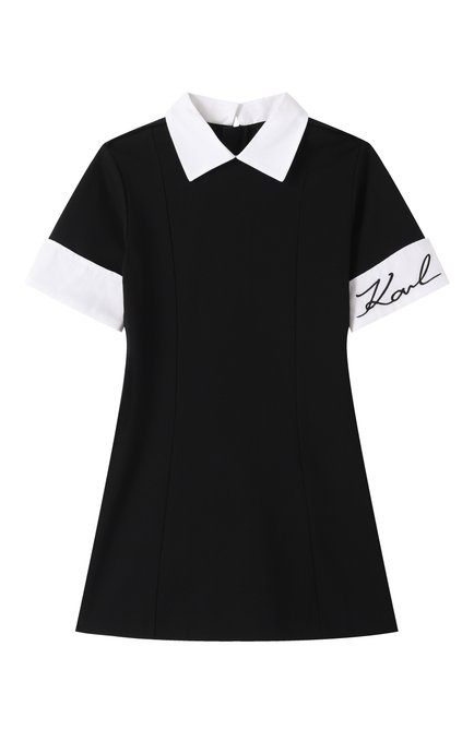 Детское платье KARL LAGERFELD KIDS черного цвета, арт. Z30462 | Фото 1 (Драгоценные камни: Проставлено; Рукава: Короткие; Материал внешний: Вискоза; Материал сплава: Проставлено)