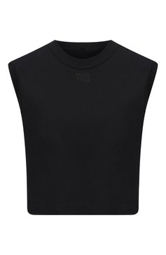 Женский хлопковый топ ALEXANDERWANG.T черного цвета, арт. 4CC3211283 | Фото 1 (Рукава: Короткие; Материал внешний: Хлопок; Длина (для топов): Укороченные; Стили: Минимализм; Драгоценные камни: Проставлено; Материал сплава: Проставлено)