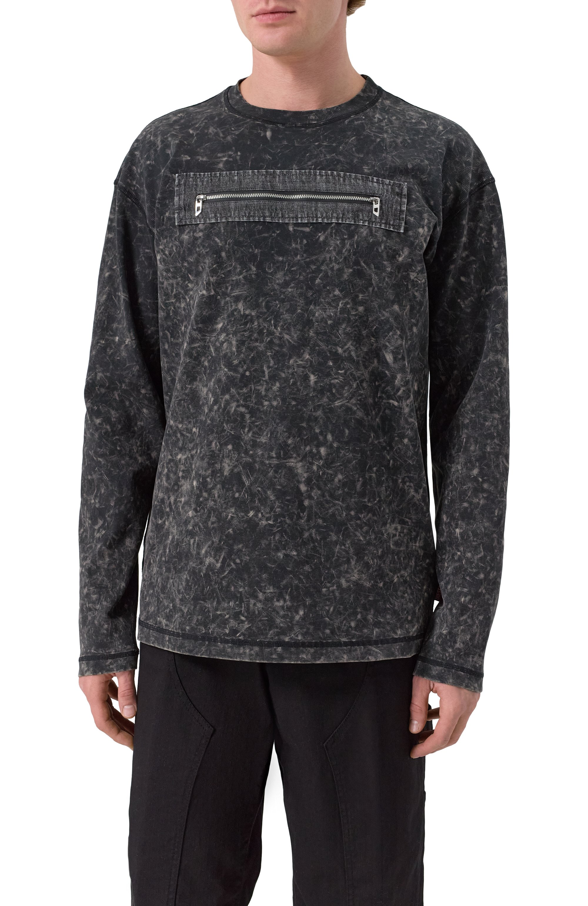 Хлопковый лонгслив DIESEL темно-серого цвета по цене 23600 руб., арт. A17634/0QMAU, фото 3 Хлопковый лонгслив DIESEL, арт. A17634/0QMAU, фото 3