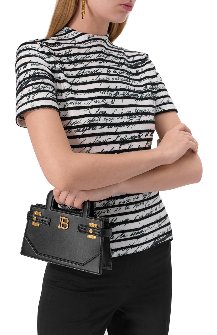 Женская сумка b-buzz small BALMAIN черного цвета, арт. EN1KJ931/LSLX | Фото 2 (Материал сплава: Проставлено; Драгоценные камни: Проставлено; Материал: Натуральная кожа; Размер: small)