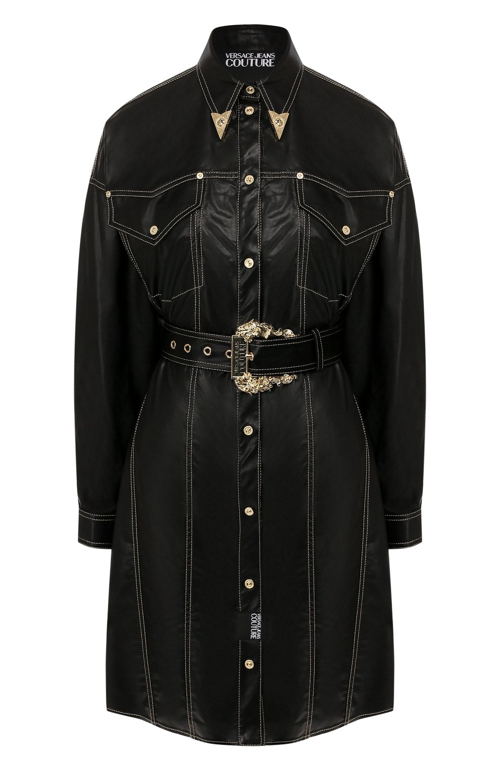Платье с поясом VERSACE JEANS COUTURE черного цвета по цене 84150 руб., арт. D2HUA402-UDP902/04975, фото 1 Платье с поясом VERSACE JEANS COUTURE, арт. D2HUA402-UDP902/04975, фото 1
