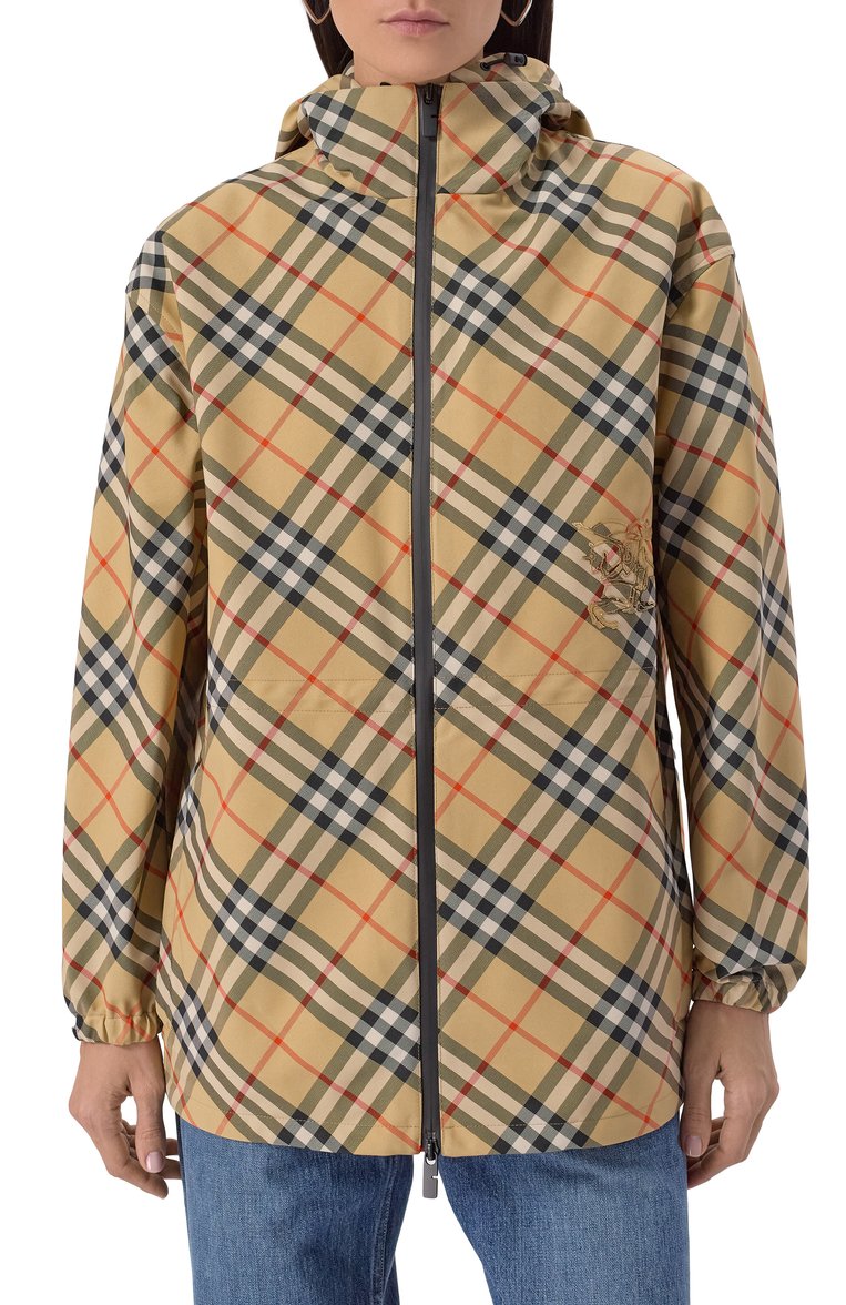 Женская куртка BURBERRY бежевого цвета, арт. 8087231 | Фото 3 (Материал внешний: Синтетический материал; Рукава: Длинные; Длина (верхняя одежда): Короткие; Кросс-КТ: Легкие, Куртка; Стили: Кэжуэл)
