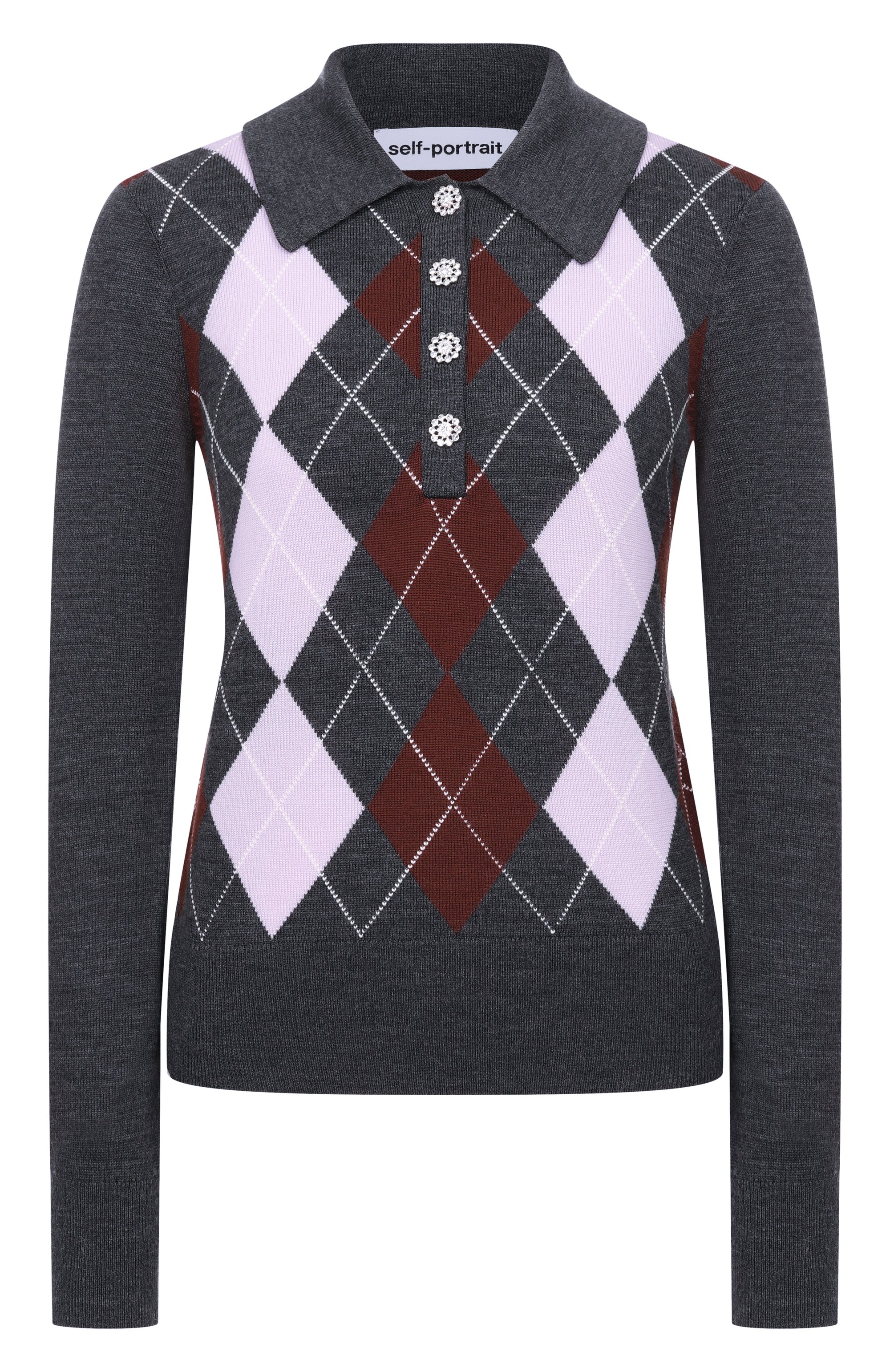 Шерстяное поло SELF-PORTRAIT темно-серого цвета по цене 59650 руб., арт. RS26185TGR, фото 1 Шерстяное поло SELF-PORTRAIT, арт. RS26185TGR, фото 1