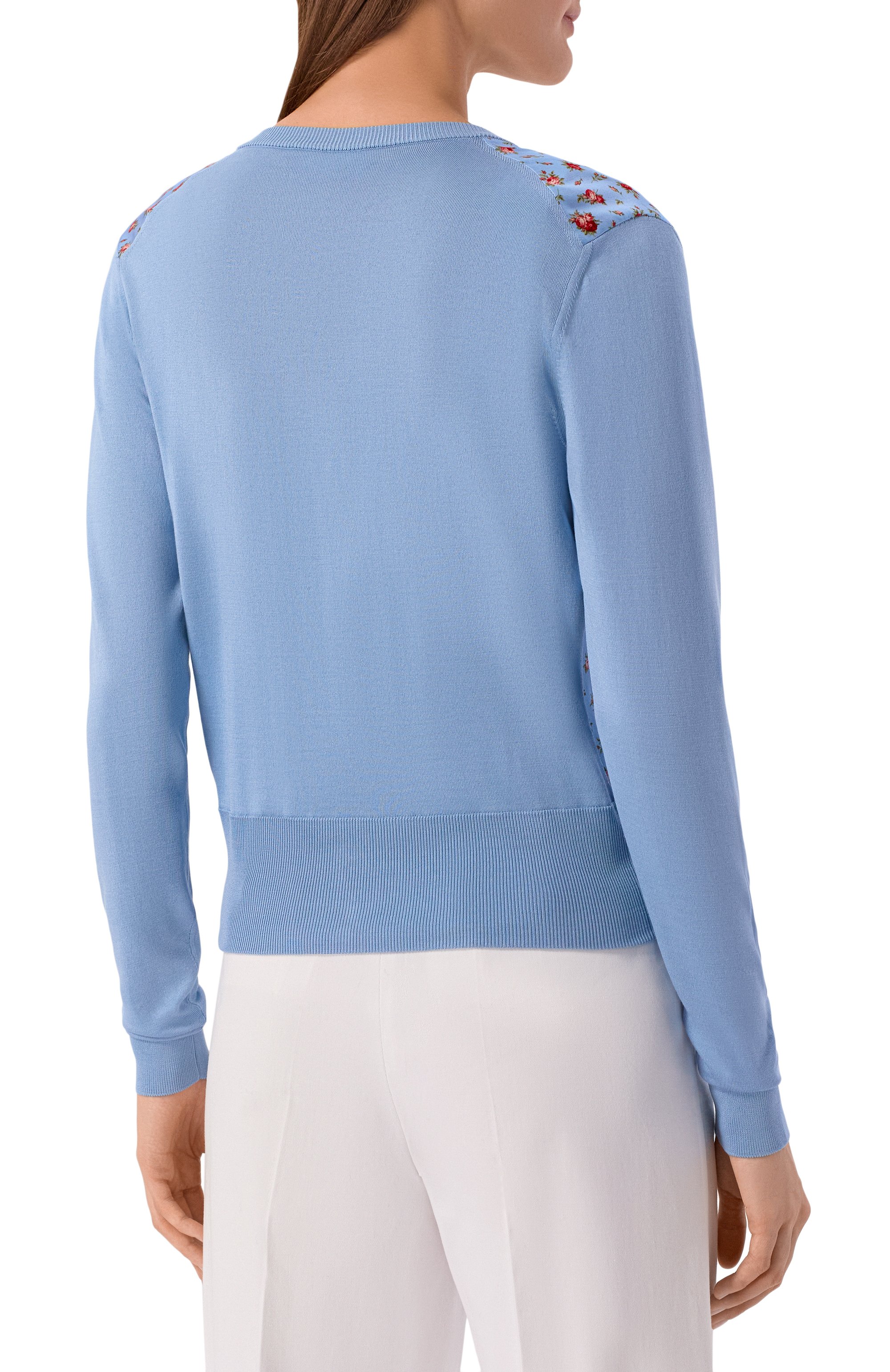 Шелковый кардиган DOLCE & GABBANA голубого цвета по цене 231000 руб., арт. FXV79T/JBS0Q, фото 4 Шелковый кардиган DOLCE & GABBANA, арт. FXV79T/JBS0Q, фото 4