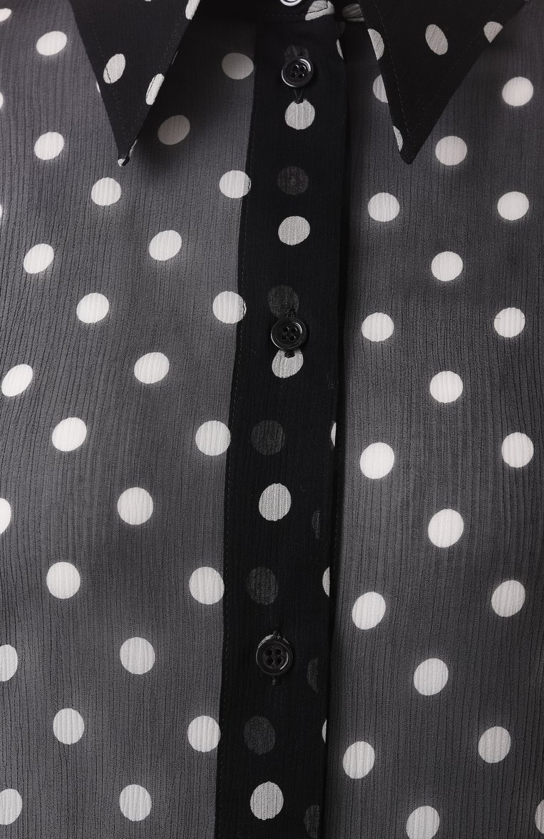 Женская шелковая блузка NINA RICCI черного цвета, арт. 25PCT0007/SE1409 | Фото 6 (Рукава: Длинные; Длина (для топов): Стандартные; Материал внешний: Шелк; Стили: Кэжуэл; Женское Кросс-КТ: Блуза-одежда; Принт: С принтом)