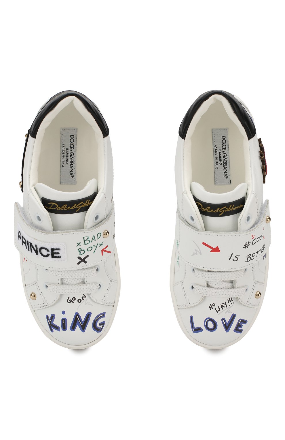 Кожаные кеды на шнуровке с застежкой велькро DOLCE & GABBANA, арт. DA0675/AZ060/29-36, фото 4