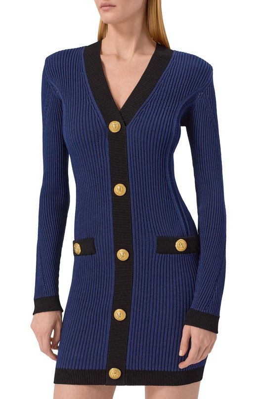 Платье из вискозы Balmain FF0R8033/KJ15 Синий  FF0R8033/KJ15 Фото 3