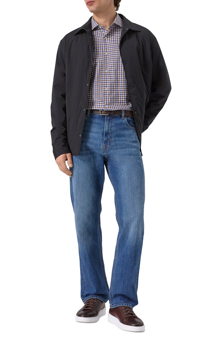 Мужские джинсы straight 7 FOR ALL MANKIND синего цвета, арт. 7T099A56 | Фото 2 (Материал внешний: Хлопок, Деним; Длина (брюки, джинсы): Стандартные; Кросс-КТ: Деним; Детали: Делаве; Силуэт М (брюки): Прямые; Стили: Повседневный; Автоматизация ТО: Проставлено; Автоматизация состава: Проставлено)