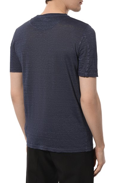 Льняная футболка 120% LINO темно-синего цвета по цене 17550 руб., арт. Y0M7186/000E908/S00, фото 4 Льняная футболка 120% LINO, арт. Y0M7186/000E908/S00, фото 4