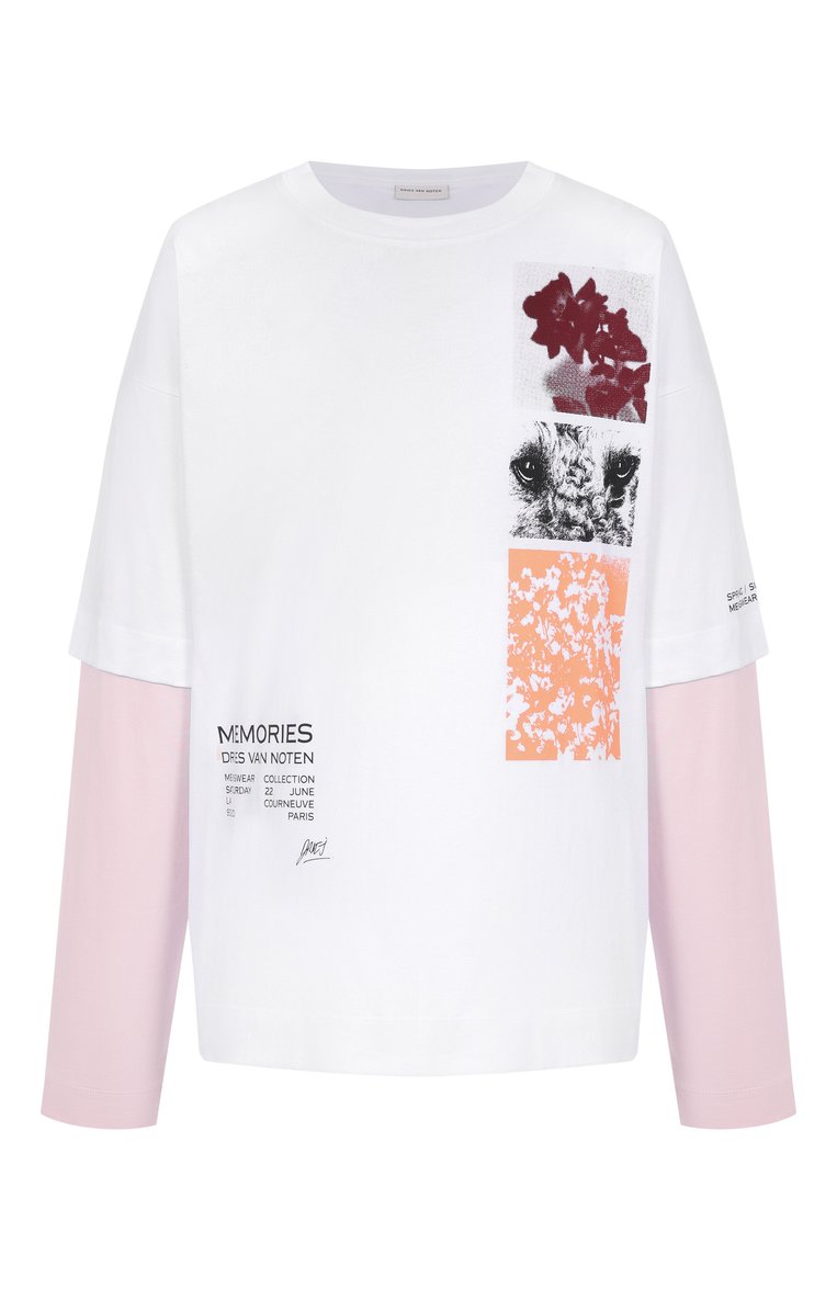 小物 BLANC.. B0025 - CLR D GRY / M.BRN Мужская белая хлопковый лонгслив DRIES VAN NOTEN купить в