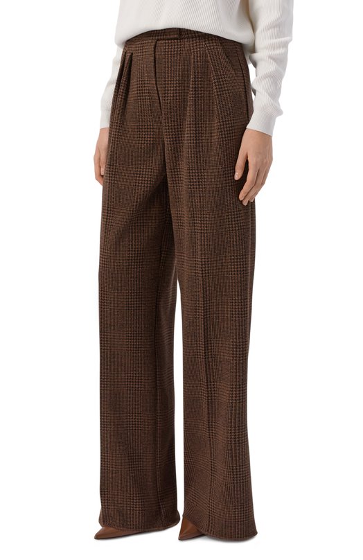 Брюки из хлопка и шерсти Max Mara P0NZA Коричневый  P0NZA Фото 3