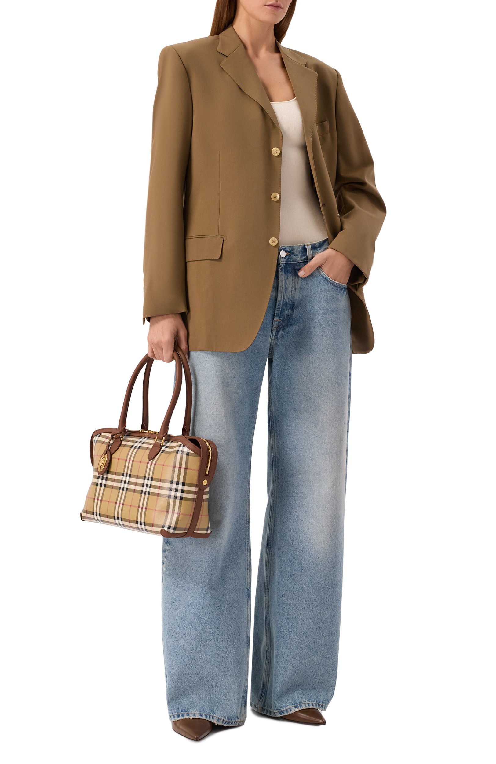 Сумка-тоут check zip small BURBERRY бежевого цвета по цене 199500 руб., арт. 8129048, фото 3 Сумка-тоут check zip small BURBERRY, арт. 8129048, фото 3