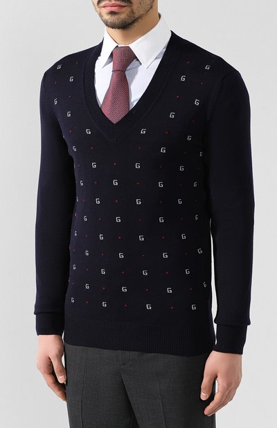 Шерстяной пуловер GUCCI темно-синего цвета по цене 93600 руб., арт. 545628/XKABL, фото 3 Шерстяной пуловер GUCCI, арт. 545628/XKABL, фото 3