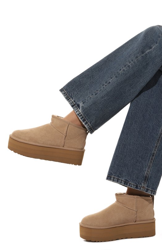 Замшевые полусапоги Classic Ultra Mini Platform UGG 1135092 Бежевый  1135092 Фото 3