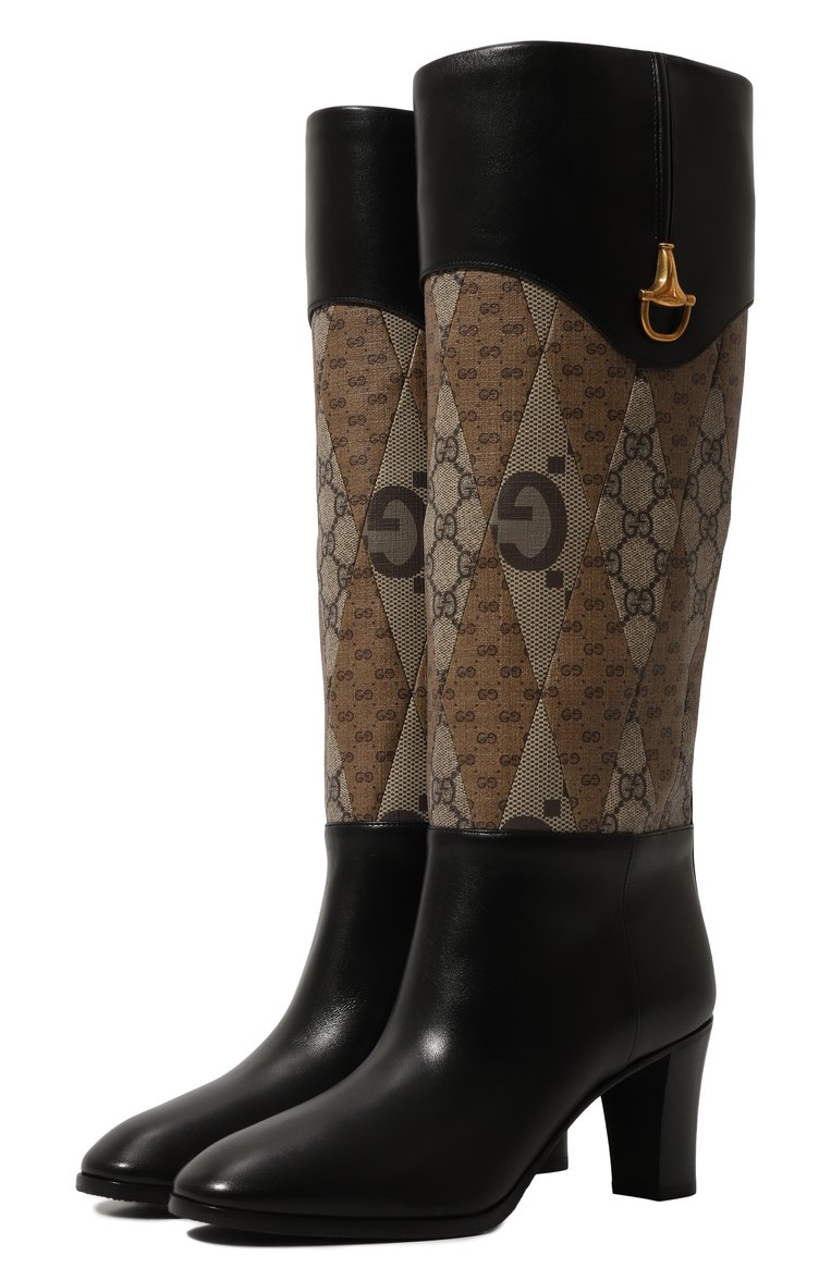 Женские кожаные сапоги blondie GUCCI черного цвета, арт. 718258/AABAJ | Фото 1 (Высота голенища: Средние; Материал внутренний: Натуральная кожа; Каблук высота: Средний; Подошва: Плоская; Каблук тип: Устойчивый; Материал утеплителя: Без утеплителя; Материал внешний: Натуральная кожа)