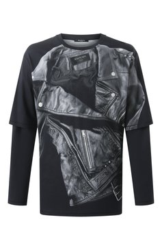 Мужская хлопковый лонгслив BALMAIN темно-серого цвета, арт. EH1EM016/GE40 | Фото 1 (Рукава: 3/4, Длинные; Драгоценные камни: Проставлено; Материал сплава: Проставлено; Длина (для топов): Удлиненные; Принт: С принтом; Стили: Спорт-шик; Материал внешний: Хлопок; Кросс-КТ: Джерси; Мужское Кросс-КТ: Футболка-одежда)