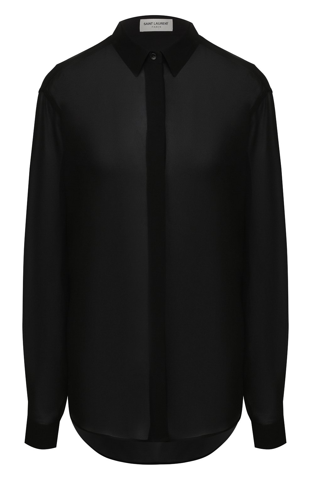 Шелковая рубашка SAINT LAURENT черного цвета по цене 83950 руб., арт. 512192/Y059R, фото 1 Шелковая рубашка SAINT LAURENT, арт. 512192/Y059R, фото 1