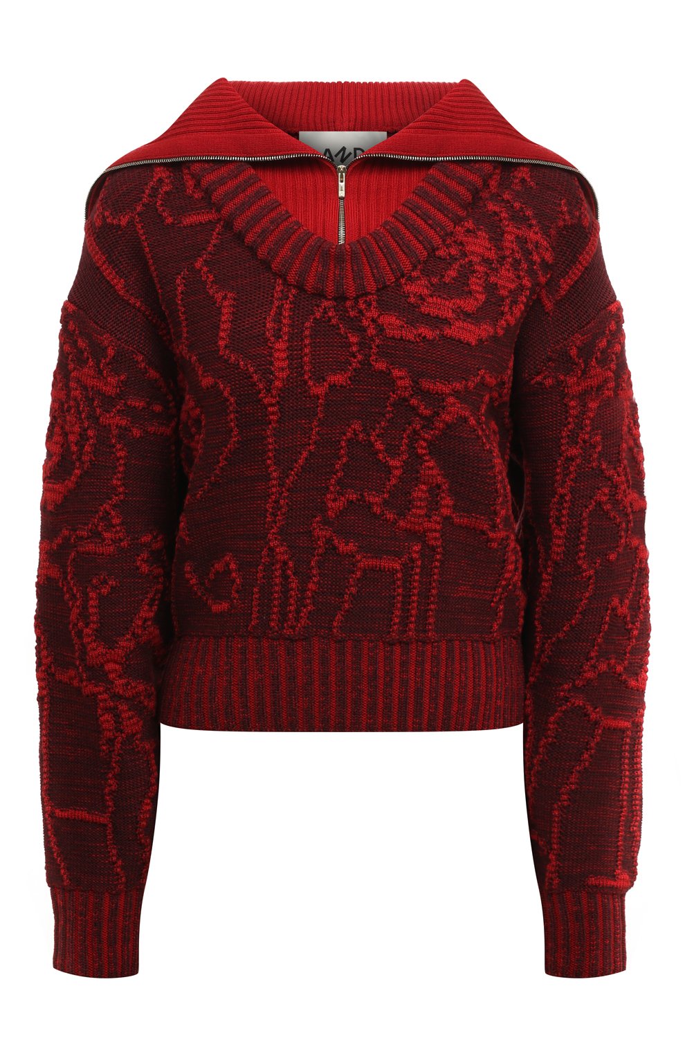 Шерстяной свитер AND THE BRAND красного цвета по цене 83720 руб., арт. W24-JM019-0702-669, фото 1 Шерстяной свитер AND THE BRAND, арт. W24-JM019-0702-669, фото 1