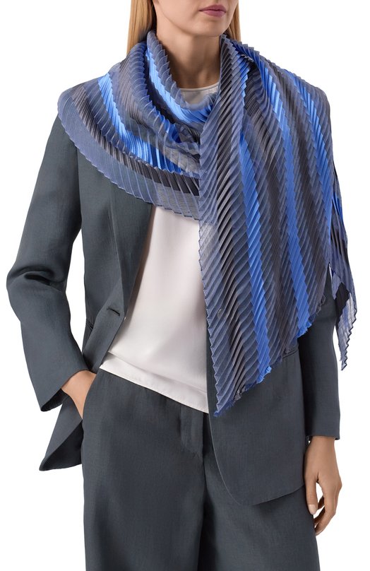 Шарф из шелка и льна Giorgio Armani GW003070/AF24615 Синий  GW003070/AF24615 Фото 2